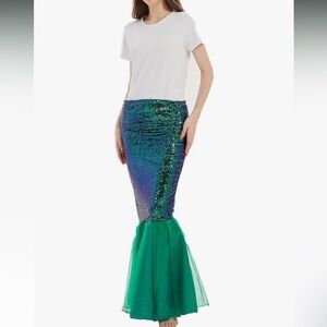 Funna women’s mermaid sequin skirt green and blue size xl elastic waistband
